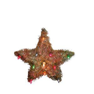 Vintage Silver Tinsel Star Christmas Tree Topper With Multicolor Lights